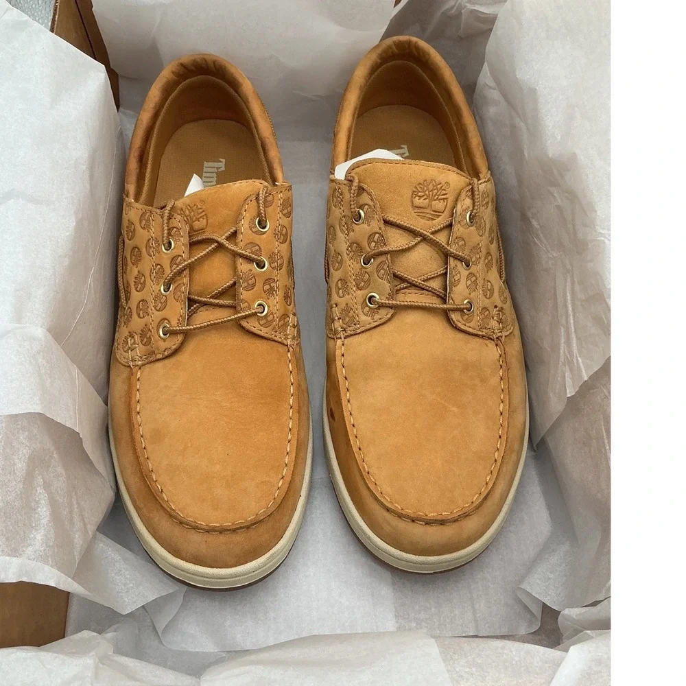 Timberland Mens Wheat Nubuck Logo Embossed Boat Shoes Loafers 45596 Size 10.5M